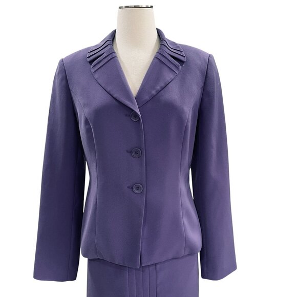 Purple NYP Skirt Suit Womens 8 Business Church Modest Pleated Blazer Lined Set - Picture 5 of 11